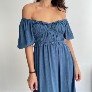 Anthropologie Blue Off-Shoulder Maxi Dress